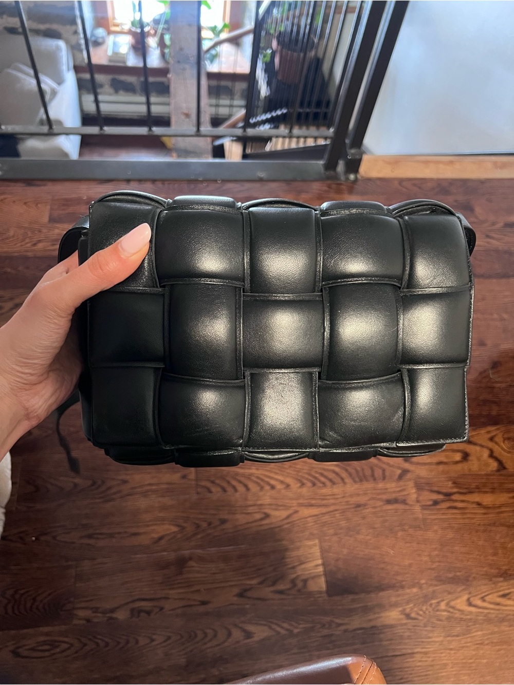 Black Woven Padded Crossbody Bag